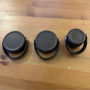 2 Black Hydro Flask Wide Mouth Flex Caps and 1 Standard Mouth Flex Cap